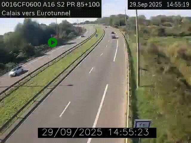 <h2>Webcam A16 à Calais en direction du Tunnel sous la Manche (Eurotunnel)</h2>