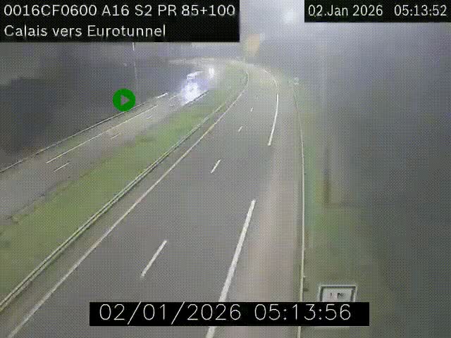 <h2>Webcam A16 à Calais en direction du Tunnel sous la Manche (Eurotunnel)</h2>