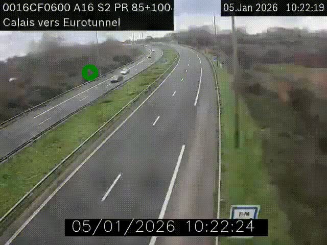<h2>Webcam A16 à Calais en direction du Tunnel sous la Manche (Eurotunnel)</h2>