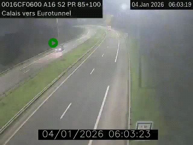 <h2>Webcam A16 à Calais en direction du Tunnel sous la Manche (Eurotunnel)</h2>