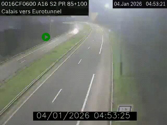 <h2>Webcam A16 à Calais en direction du Tunnel sous la Manche (Eurotunnel)</h2>