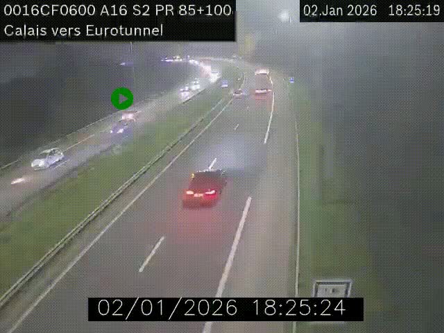 <h2>Webcam A16 à Calais en direction du Tunnel sous la Manche (Eurotunnel)</h2>