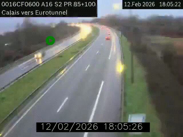 <h2>Webcam A16 à Calais en direction du Tunnel sous la Manche (Eurotunnel)</h2>