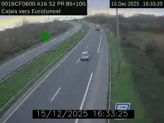 <h2>Webcam A16 à Calais en direction du Tunnel sous la Manche (Eurotunnel)</h2>