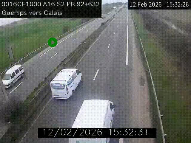 <h2>Webcam A16 juste après l'aire de repos d'Offekerque à Guemps. Vue orientée vers Calais</h2>