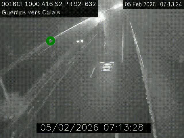 <h2>Webcam A16 juste après l'aire de repos d'Offekerque à Guemps. Vue orientée vers Calais</h2>