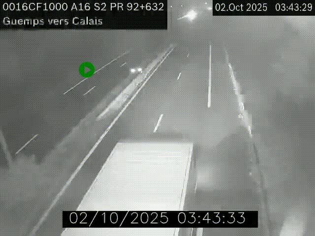 <h2>Webcam A16 juste après l'aire de repos d'Offekerque à Guemps. Vue orientée vers Calais</h2>