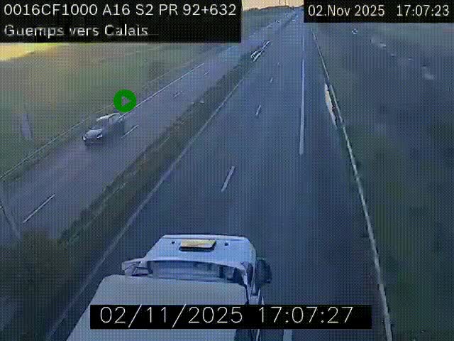<h2>Webcam A16 juste après l'aire de repos d'Offekerque à Guemps. Vue orientée vers Calais</h2>