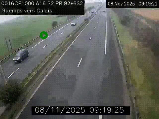 <h2>Webcam A16 juste après l'aire de repos d'Offekerque à Guemps. Vue orientée vers Calais</h2>
