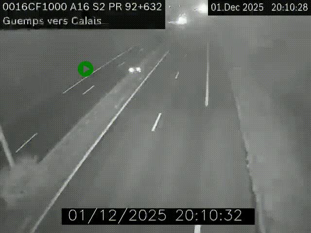 <h2>Webcam A16 juste après l'aire de repos d'Offekerque à Guemps. Vue orientée vers Calais</h2>