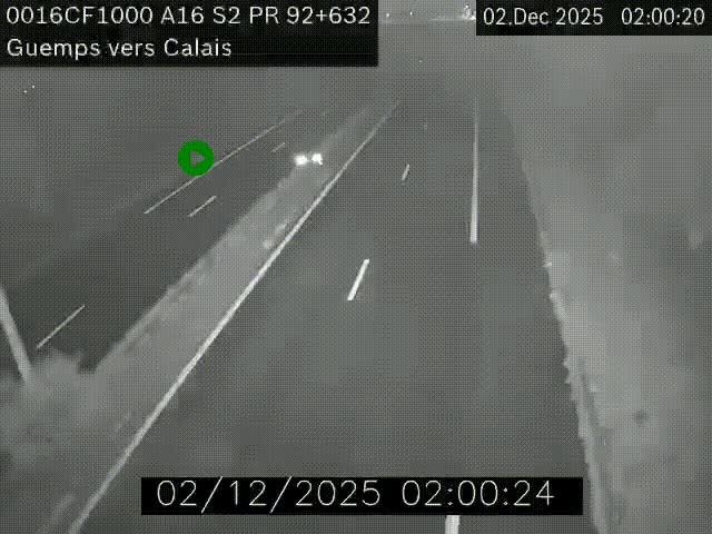 <h2>Webcam A16 juste après l'aire de repos d'Offekerque à Guemps. Vue orientée vers Calais</h2>