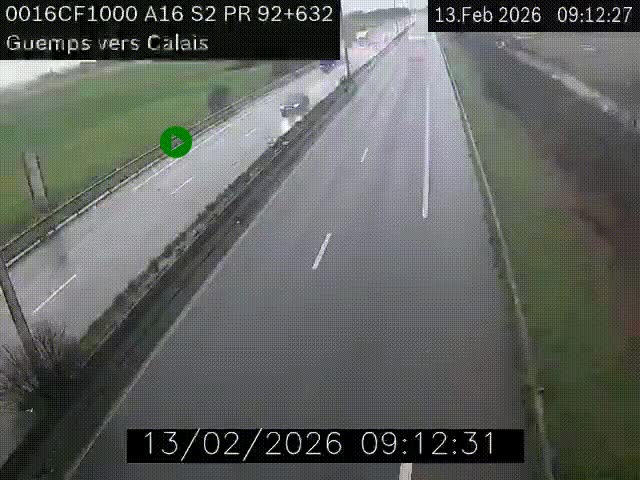 <h2>Webcam A16 juste après l'aire de repos d'Offekerque à Guemps. Vue orientée vers Calais</h2>