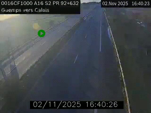<h2>Webcam A16 juste après l'aire de repos d'Offekerque à Guemps. Vue orientée vers Calais</h2>