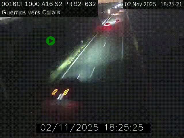 <h2>Webcam A16 juste après l'aire de repos d'Offekerque à Guemps. Vue orientée vers Calais</h2>