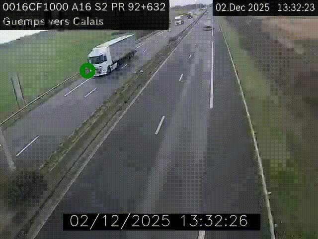 Webcam A16 juste après l'aire de repos d'Offekerque à Guemps. Vue orientée vers Calais