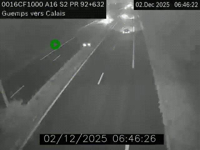 <h2>Webcam A16 juste après l'aire de repos d'Offekerque à Guemps. Vue orientée vers Calais</h2>