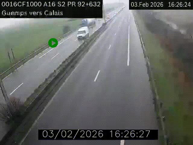 <h2>Webcam A16 juste après l'aire de repos d'Offekerque à Guemps. Vue orientée vers Calais</h2>