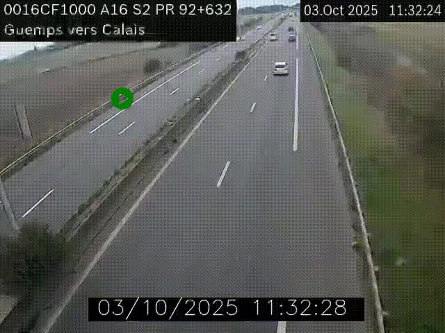 <h2>Webcam A16 juste après l'aire de repos d'Offekerque à Guemps. Vue orientée vers Calais</h2>
