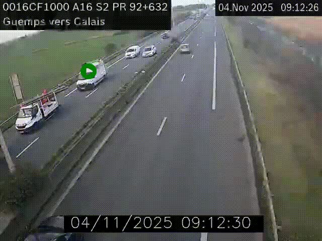 <h2>Webcam A16 juste après l'aire de repos d'Offekerque à Guemps. Vue orientée vers Calais</h2>
