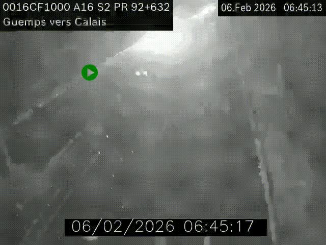 <h2>Webcam A16 juste après l'aire de repos d'Offekerque à Guemps. Vue orientée vers Calais</h2>