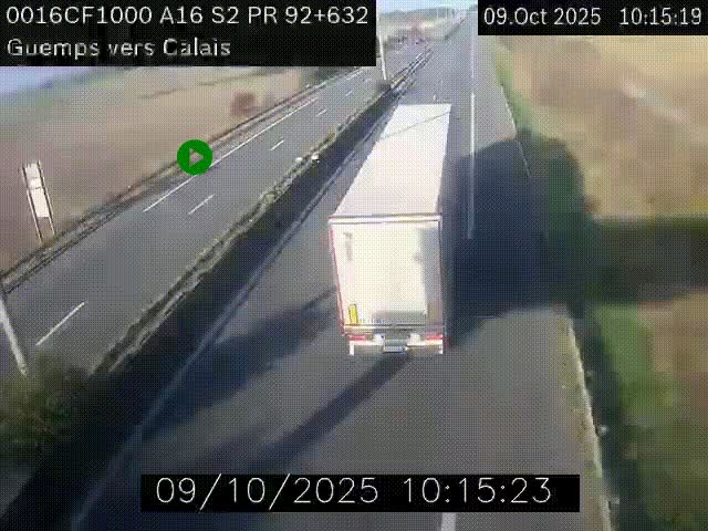 <h2>Webcam A16 juste après l'aire de repos d'Offekerque à Guemps. Vue orientée vers Calais</h2>