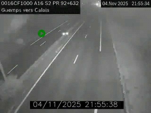 Webcam A16 juste après l'aire de repos d'Offekerque à Guemps. Vue orientée vers Calais