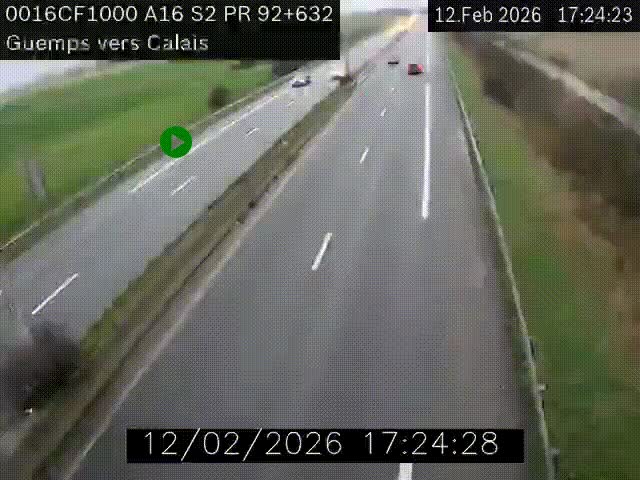<h2>Webcam A16 juste après l'aire de repos d'Offekerque à Guemps. Vue orientée vers Calais</h2>