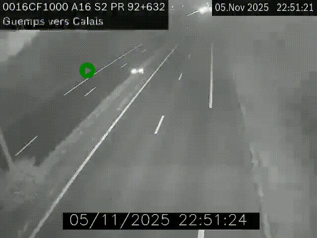 Webcam A16 juste après l'aire de repos d'Offekerque à Guemps. Vue orientée vers Calais