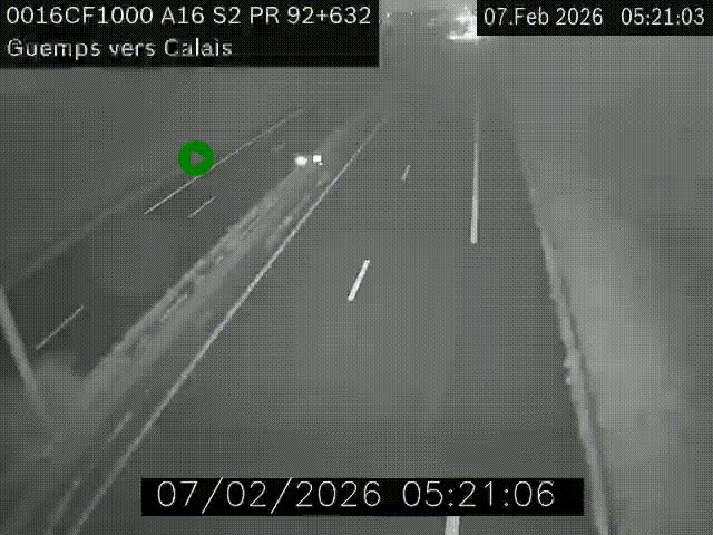 <h2>Webcam A16 juste après l'aire de repos d'Offekerque à Guemps. Vue orientée vers Calais</h2>