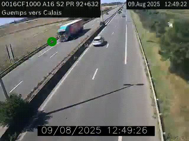 <h2>Webcam A16 juste après l'aire de repos d'Offekerque à Guemps. Vue orientée vers Calais</h2>