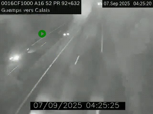 <h2>Webcam A16 juste après l'aire de repos d'Offekerque à Guemps. Vue orientée vers Calais</h2>