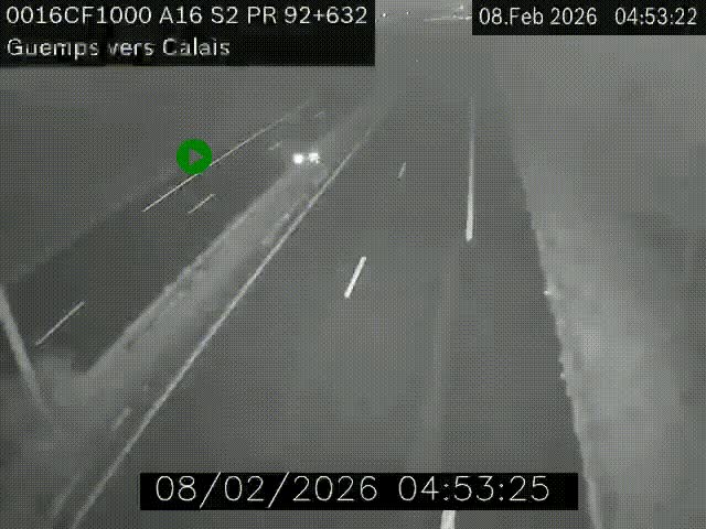 <h2>Webcam A16 juste après l'aire de repos d'Offekerque à Guemps. Vue orientée vers Calais</h2>