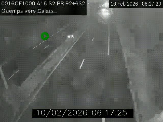 <h2>Webcam A16 juste après l'aire de repos d'Offekerque à Guemps. Vue orientée vers Calais</h2>