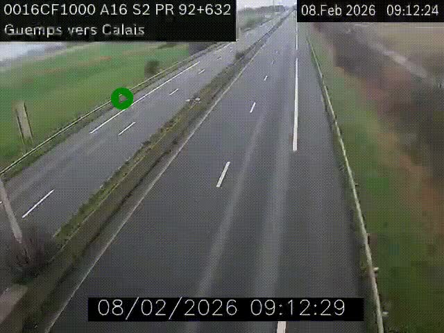 <h2>Webcam A16 juste après l'aire de repos d'Offekerque à Guemps. Vue orientée vers Calais</h2>