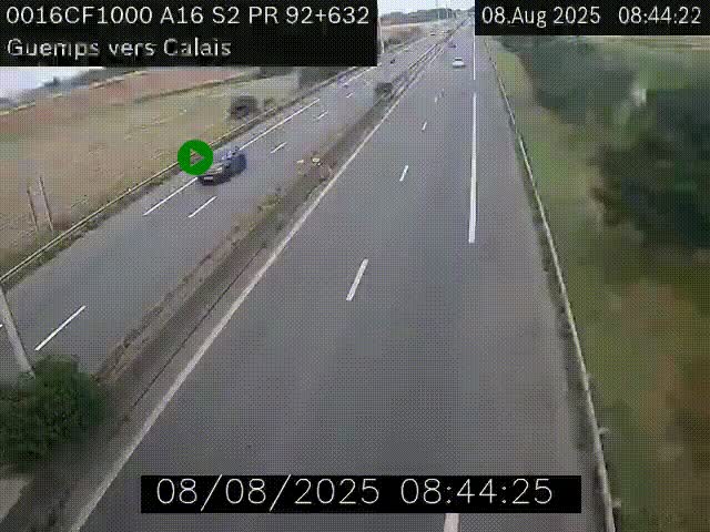 <h2>Webcam A16 juste après l'aire de repos d'Offekerque à Guemps. Vue orientée vers Calais</h2>