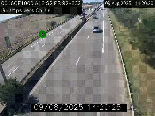 <h2>Webcam A16 juste après l'aire de repos d'Offekerque à Guemps. Vue orientée vers Calais</h2>
