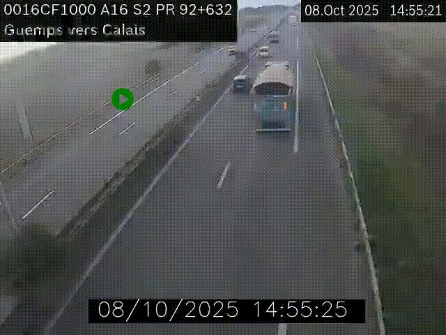 <h2>Webcam A16 juste après l'aire de repos d'Offekerque à Guemps. Vue orientée vers Calais</h2>