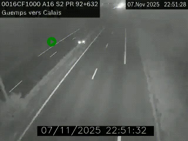<h2>Webcam A16 juste après l'aire de repos d'Offekerque à Guemps. Vue orientée vers Calais</h2>