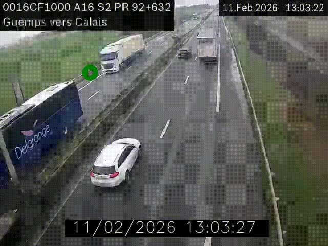 <h2>Webcam A16 juste après l'aire de repos d'Offekerque à Guemps. Vue orientée vers Calais</h2>