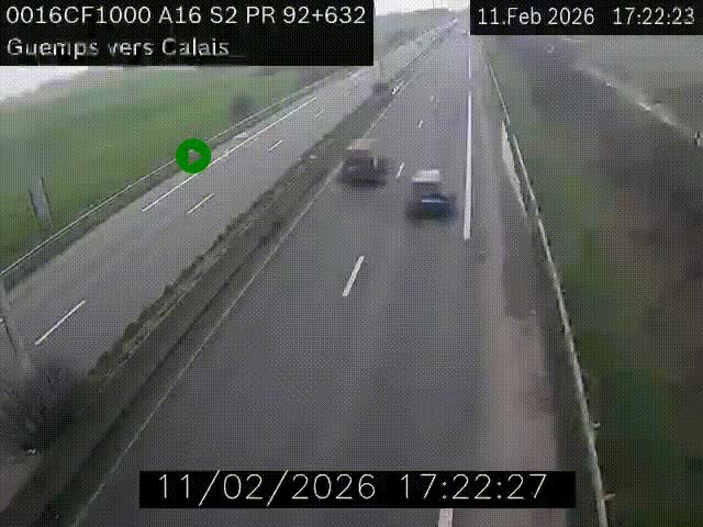 <h2>Webcam A16 juste après l'aire de repos d'Offekerque à Guemps. Vue orientée vers Calais</h2>