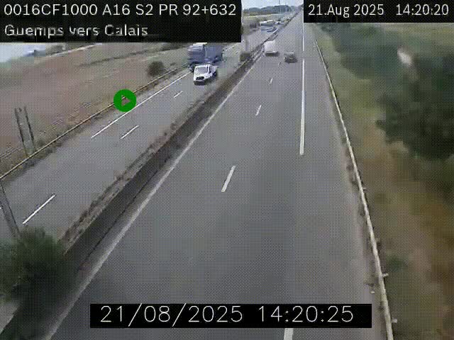 <h2>Webcam A16 juste après l'aire de repos d'Offekerque à Guemps. Vue orientée vers Calais</h2>