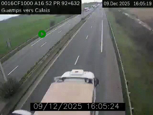 Webcam A16 juste après l'aire de repos d'Offekerque à Guemps. Vue orientée vers Calais