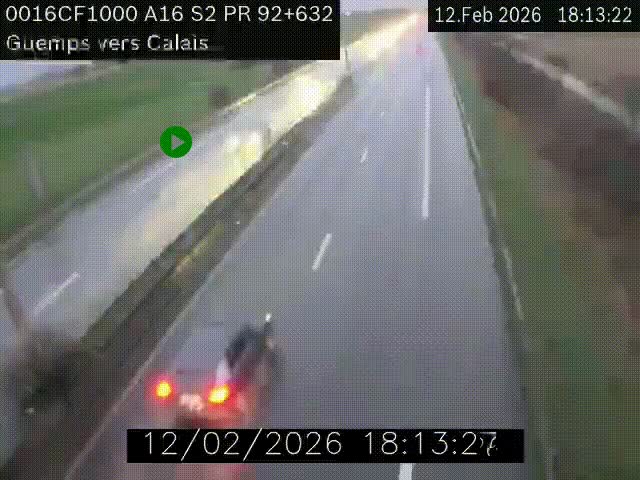 <h2>Webcam A16 juste après l'aire de repos d'Offekerque à Guemps. Vue orientée vers Calais</h2>