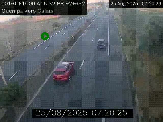 <h2>Webcam A16 juste après l'aire de repos d'Offekerque à Guemps. Vue orientée vers Calais</h2>