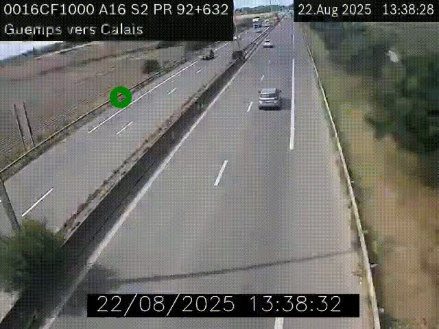 <h2>Webcam A16 juste après l'aire de repos d'Offekerque à Guemps. Vue orientée vers Calais</h2>