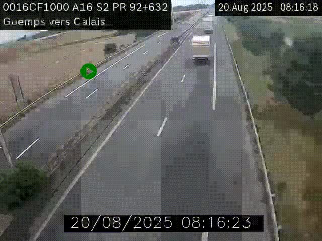 <h2>Webcam A16 juste après l'aire de repos d'Offekerque à Guemps. Vue orientée vers Calais</h2>