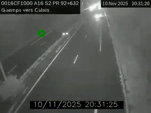Webcam A16 juste après l'aire de repos d'Offekerque à Guemps. Vue orientée vers Calais