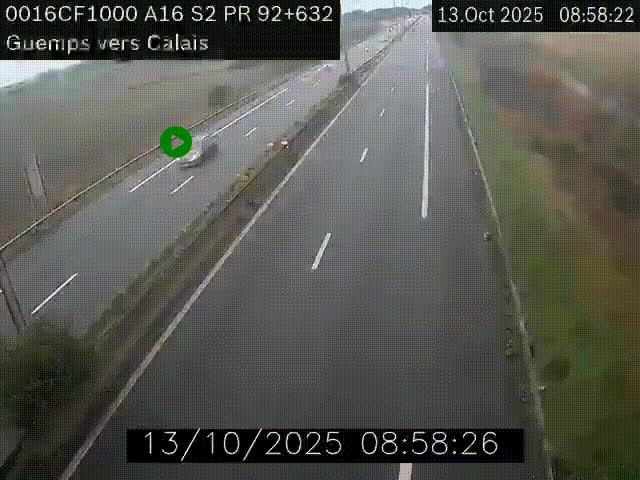 <h2>Webcam A16 juste après l'aire de repos d'Offekerque à Guemps. Vue orientée vers Calais</h2>