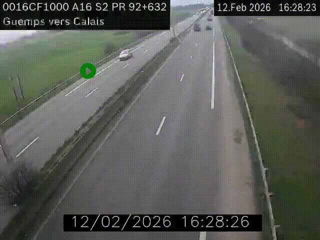 <h2>Webcam A16 juste après l'aire de repos d'Offekerque à Guemps. Vue orientée vers Calais</h2>