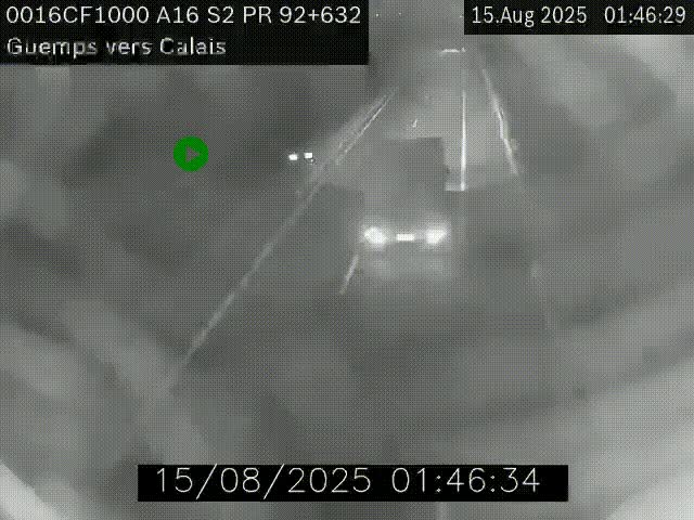 <h2>Webcam A16 juste après l'aire de repos d'Offekerque à Guemps. Vue orientée vers Calais</h2>